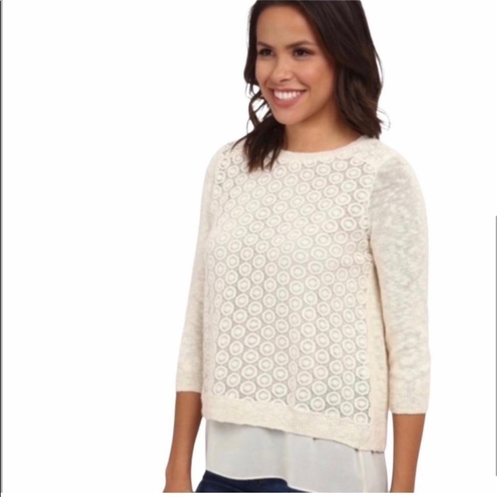 Lucky Brand Overlay Lace Blouse Cream Size XS